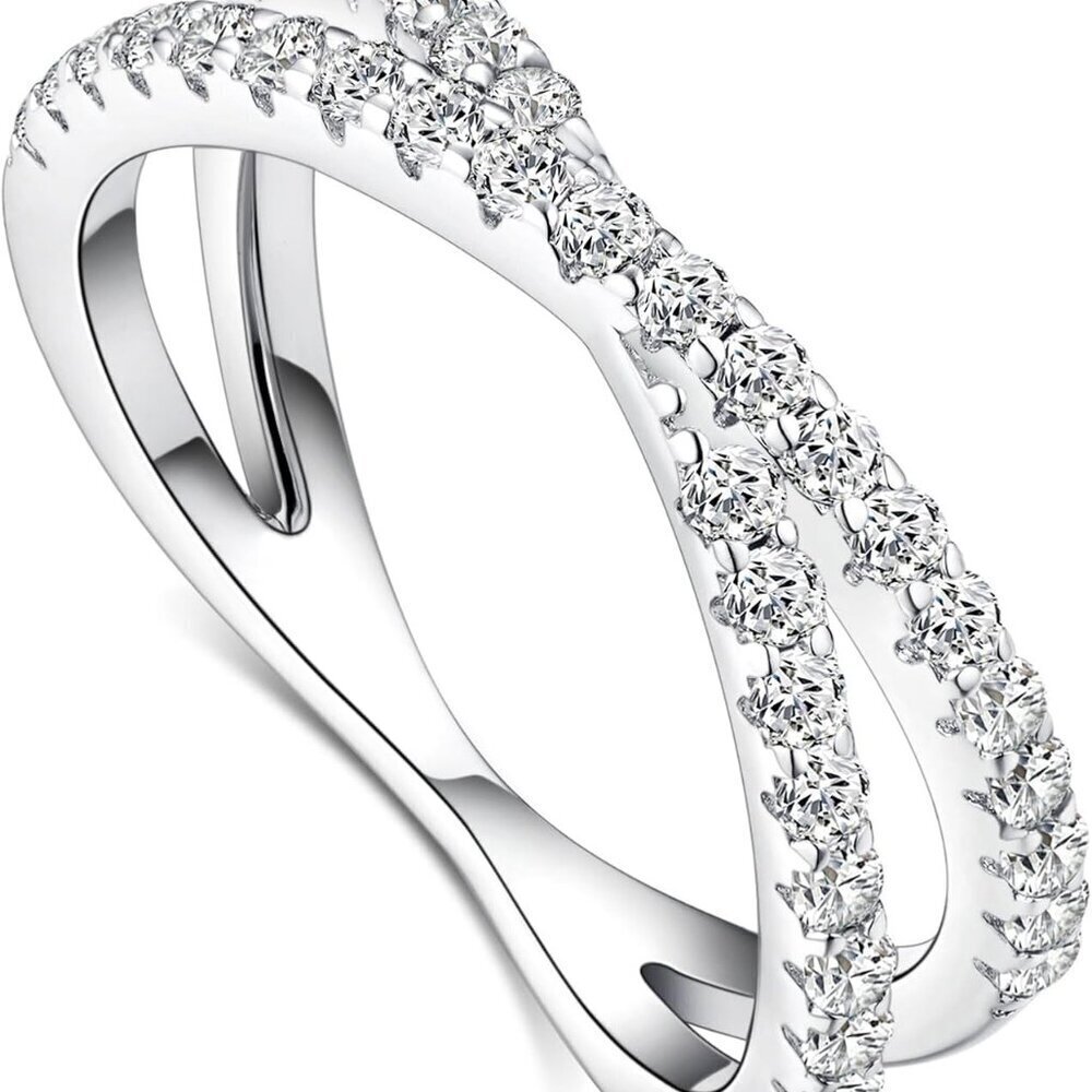 Moissanite Eternity Ring Sterling Silver Wedding Band Stackable Jewelry